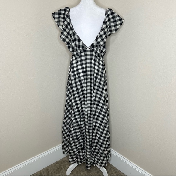 J. Crew Black & White Gingham Check Button Up Flowy Ruffle Midi Maxi Dress NWT - Picture 8 of 15